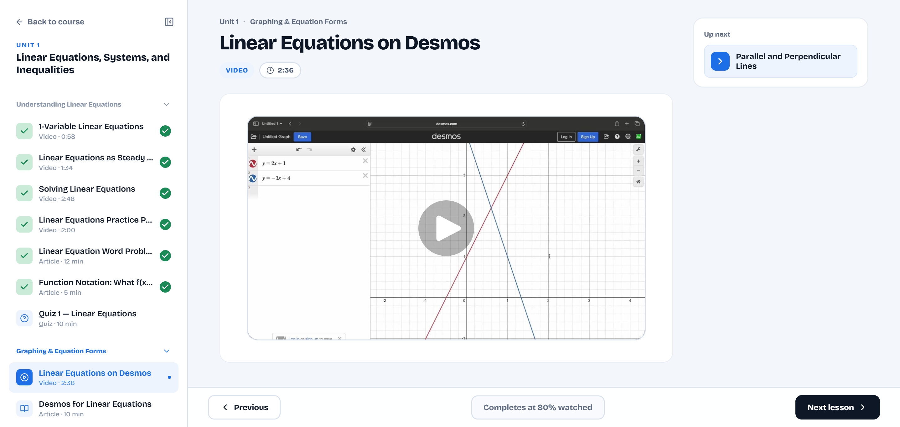 Desmos in the course
